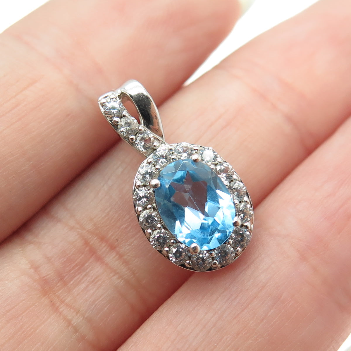 SUN 925 Sterling Silver Real White & Blue Topaz Gemstone Pendant