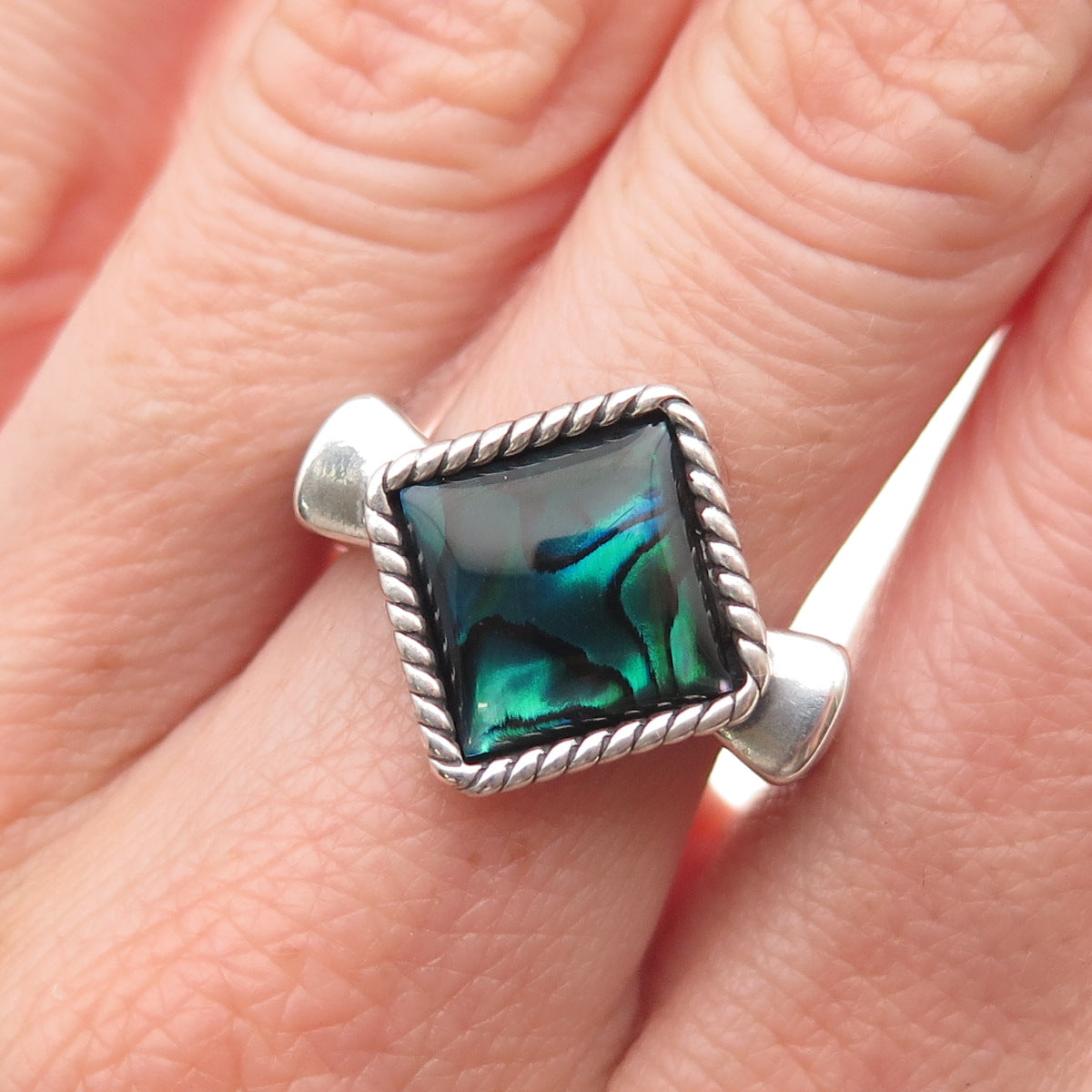 Carolyn Pollack 925 Sterling Silver Vintage Real Abalone Shell Ring Size 8.25