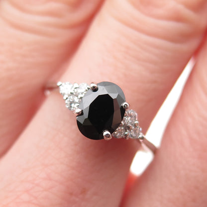 Chapal Zenray 925 Sterling Silver Real Hematite & C Z Ring Size 9