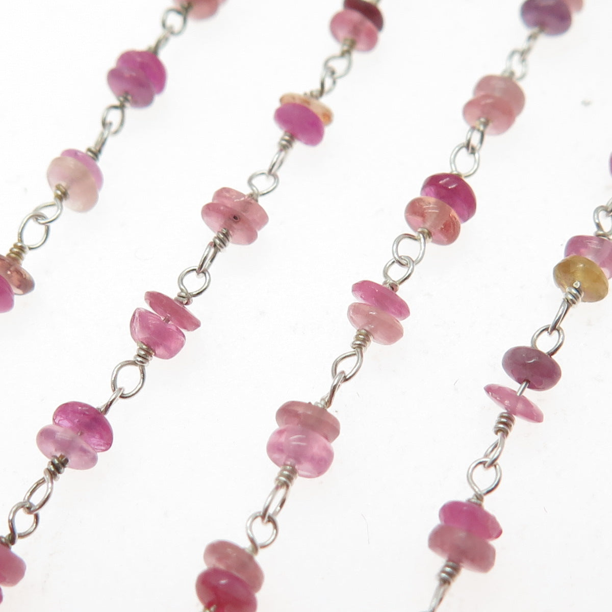 925 Sterling Silver Vintage Real Sapphire & Ruby Beads Long Chain Necklace 44"