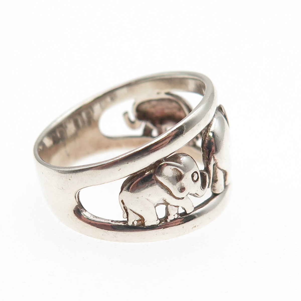925 Sterling Silver Vintage Elephant Family Oxidized Ring Size 9.75