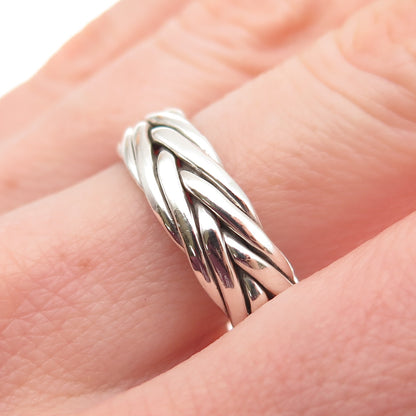 925 Sterling Silver Vintage CII Mexico Wheat Braided Oxidized Band Ring Size 10