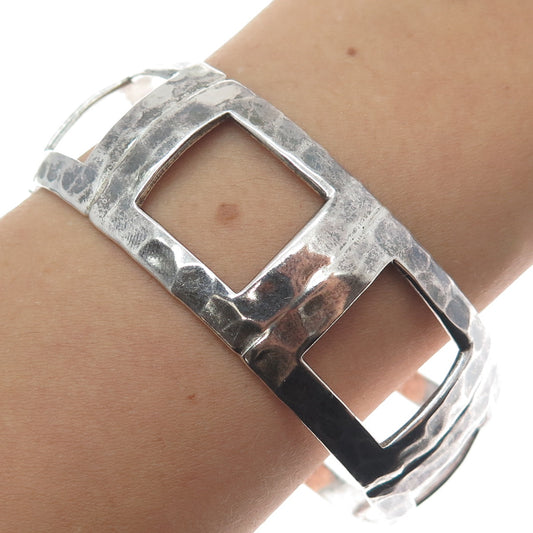 925 Sterling Silver Vintage Modernist Hammered Oxidized Adjustable Bracelet 7.5"