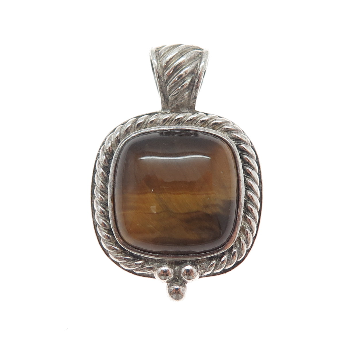 GSJ GOLD STONE 925 Sterling Silver Vintage Real Tiger Eye Oxidized Pendant