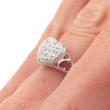 RJ Graziano 925 Sterling Silver Real Round-Cut Diamond Heart Ring Size 6