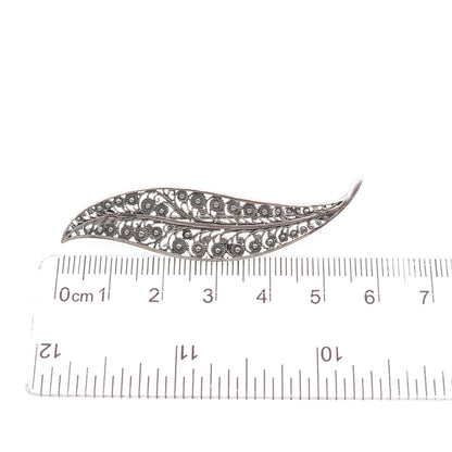 Hans Rudi Hofer 800 Silver Vintage Germany Floral Filigree Oxidized Pin Brooch