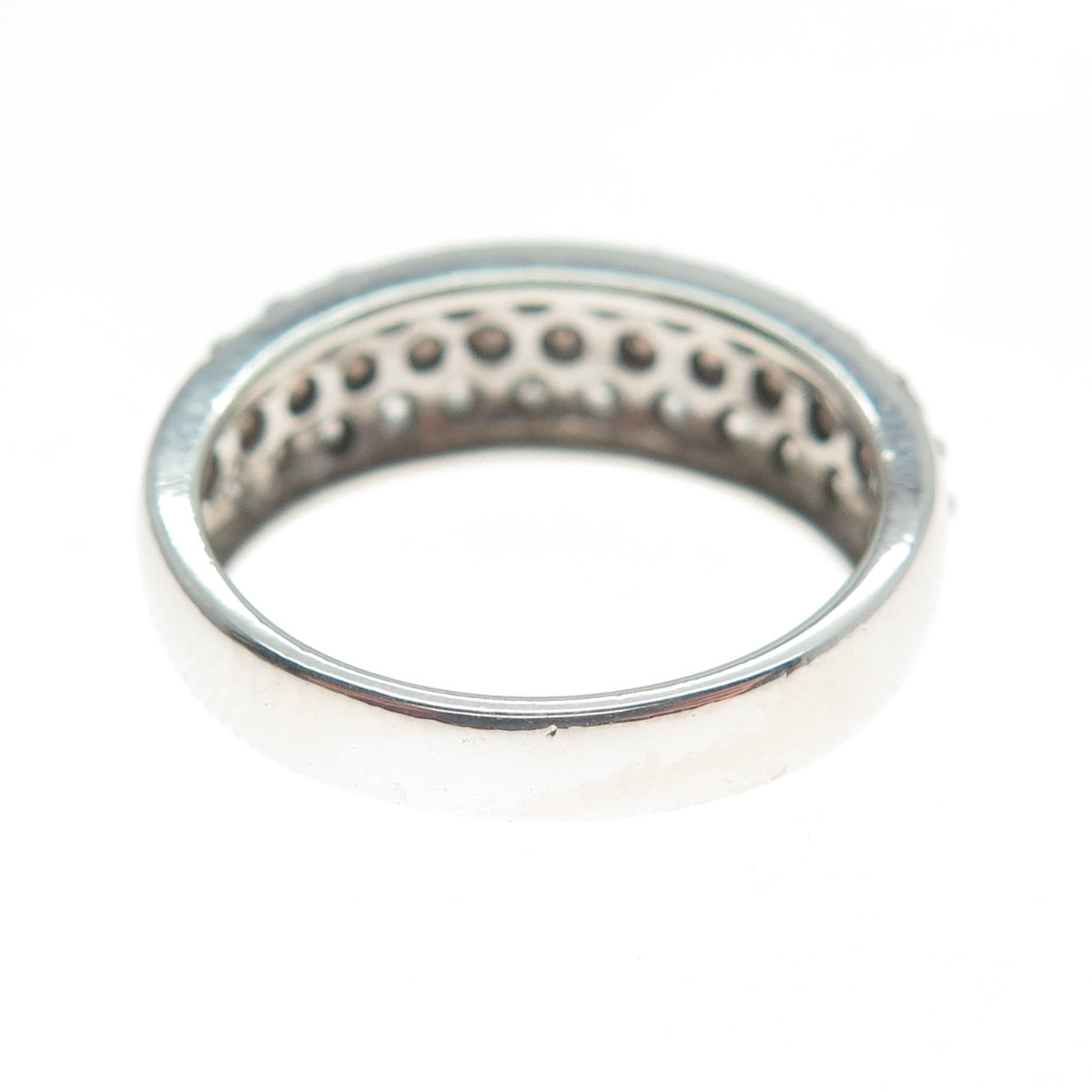 925 Sterling Silver Round-Cut Champagne & White C Z Ring Size 6.75