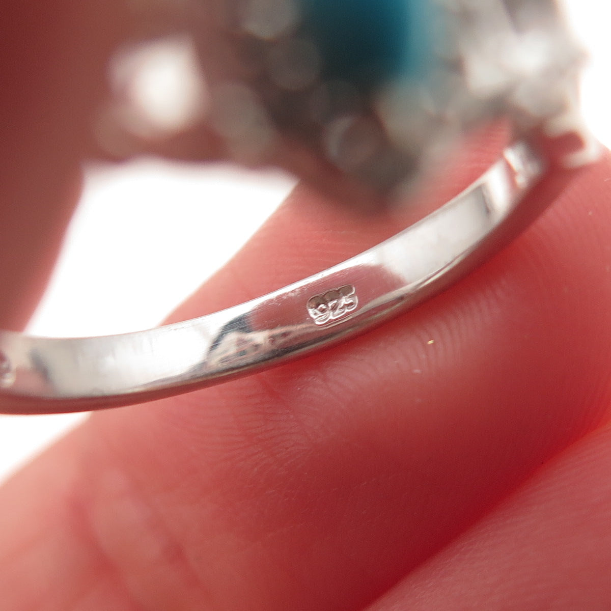 Chuck Clemency 925 Sterling Silver Real Turquoise & White Topaz Ring Size 8