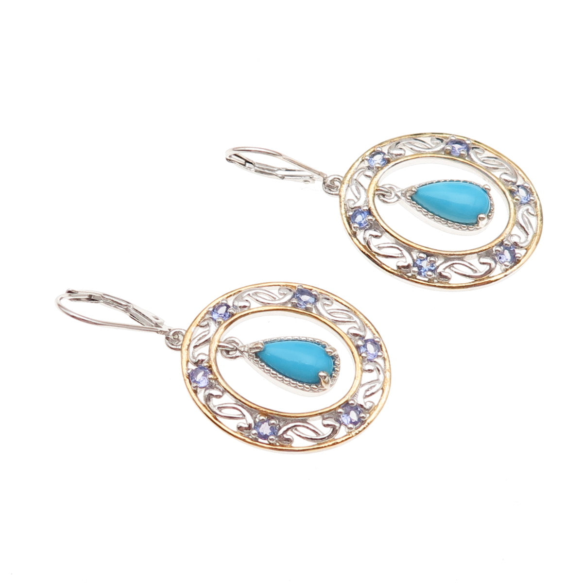 Chuck Clemency 925 Sterling Silver Real Turquoise & Tanzanite Dangle Earrings