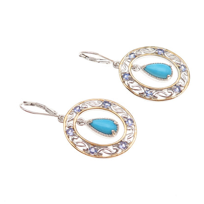 Chuck Clemency 925 Sterling Silver Real Turquoise & Tanzanite Dangle Earrings