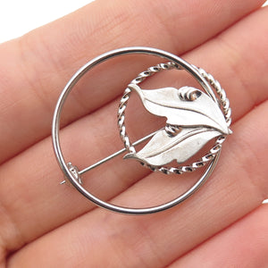 ROMA 925 Sterling Silver Vintage Floral Leaf Oxidized Pin Brooch