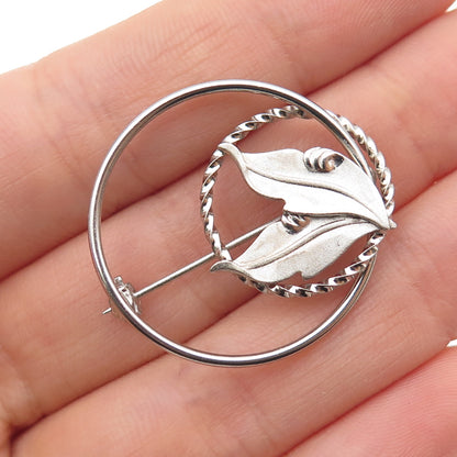ROMA 925 Sterling Silver Vintage Floral Leaf Oxidized Pin Brooch