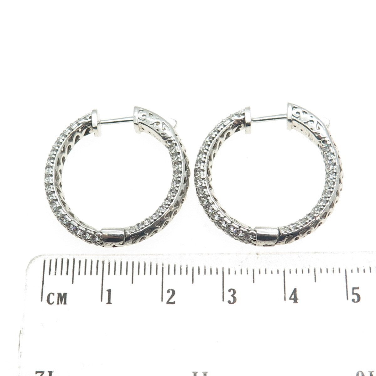 925 Sterling Silver Round-Cut C Z In & Out Hoop Earrings