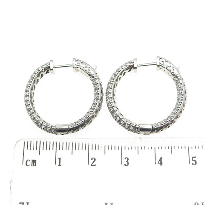 925 Sterling Silver Round-Cut C Z In & Out Hoop Earrings