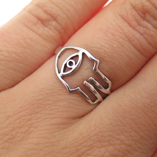 925 Sterling Silver Vintage Hamsa Amulet Ring Size 6