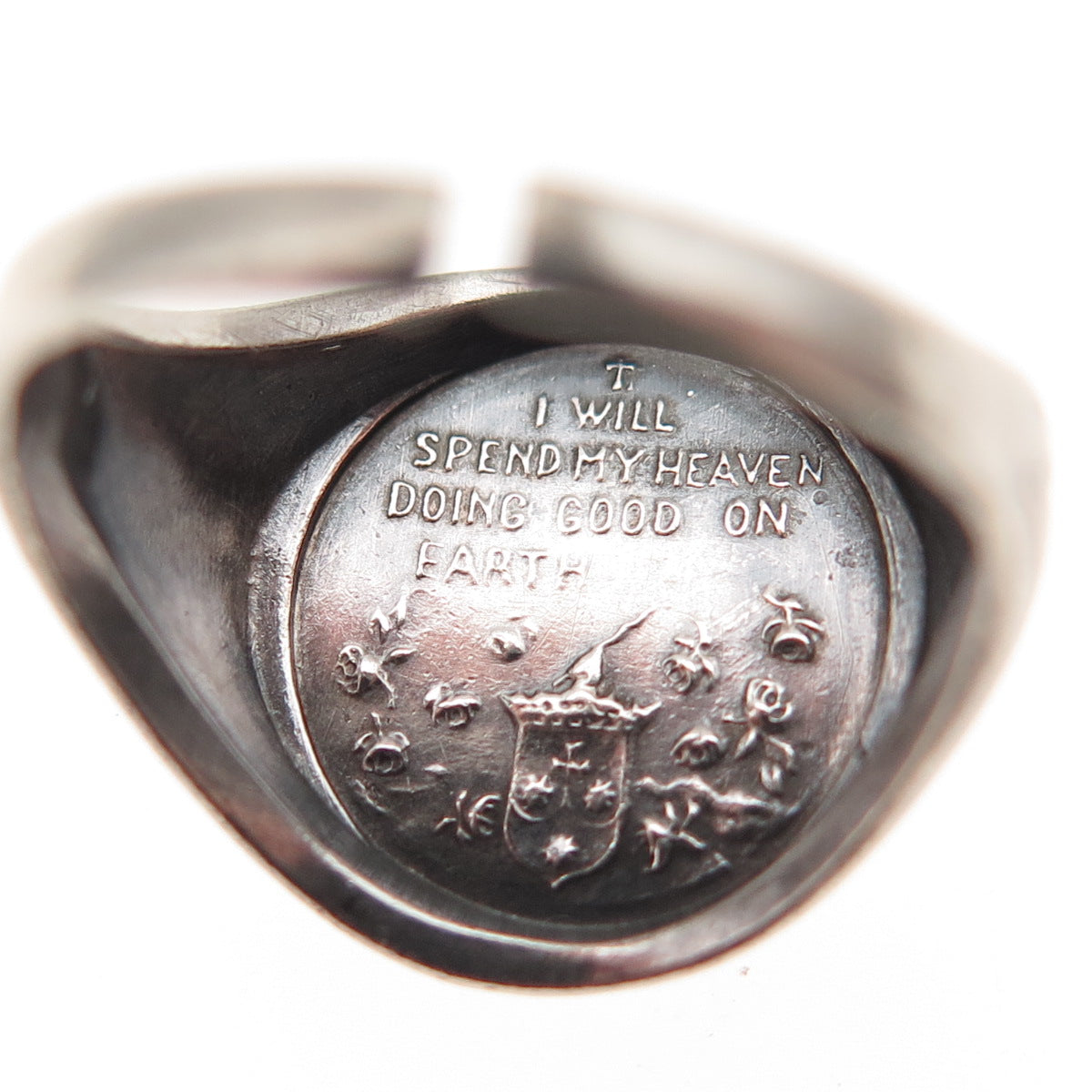 925 Sterling Silver Antique Art Deco St. Teresa Signet Ring Size 5.5 (cut shank)