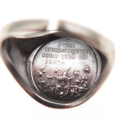 925 Sterling Silver Antique Art Deco St. Teresa Signet Ring Size 5.5 (cut shank)