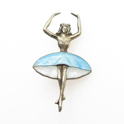 ARTEL 925 Sterling Silver Antique Enamel Ballet Dancer Pin Brooch