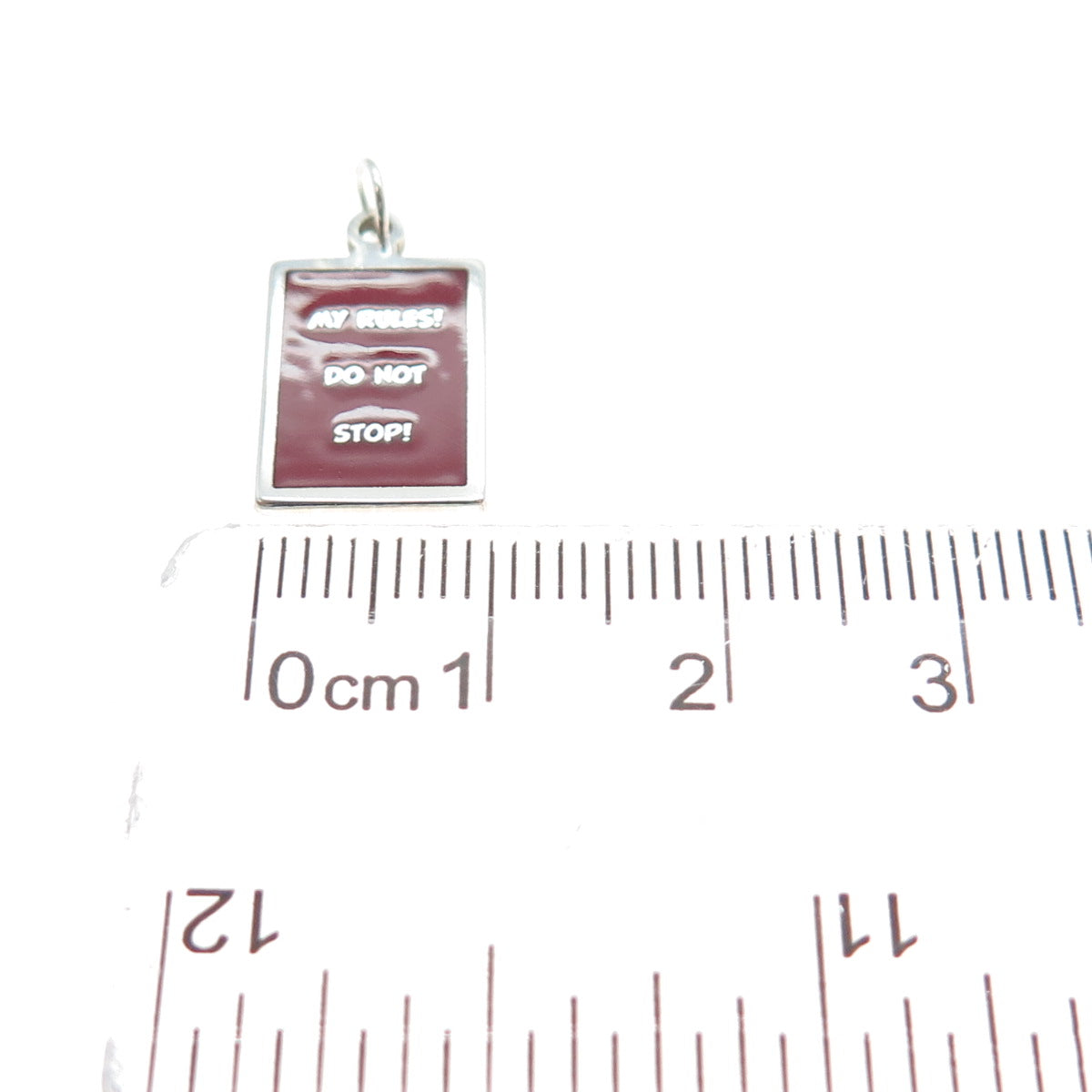 925 Sterling Silver Red Enamel My Rules! Do Not Stop! Minimalist Charm Pendant