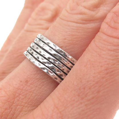 925 Sterling Silver Vintage 2005 Hammered 5-Row Oxidized Ring Size 7.5