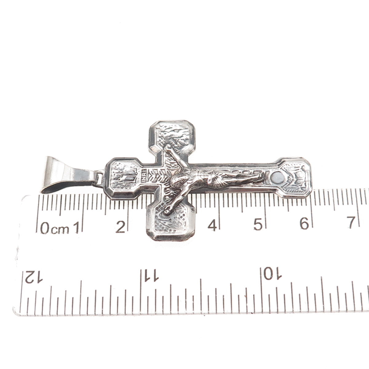 925 Sterling Silver Vintage Italy Way of the Cross Oxidized Crucifix Pendant