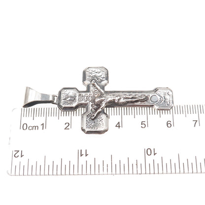 925 Sterling Silver Vintage Italy Way of the Cross Oxidized Crucifix Pendant