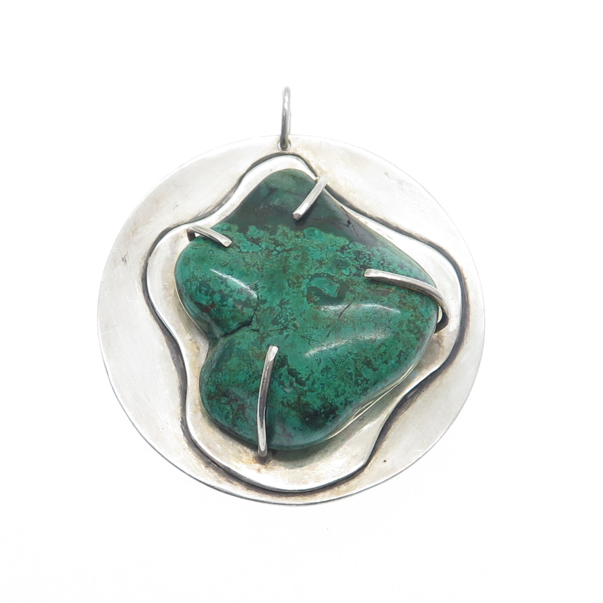 SAJA 925 Sterling Silver Vintage Real Chrysocolla Modernist Pendant
