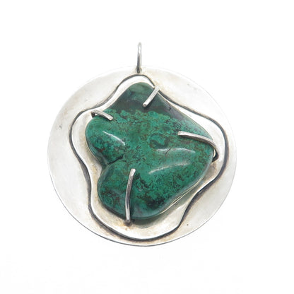 SAJA 925 Sterling Silver Vintage Real Chrysocolla Modernist Pendant