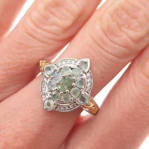 D'Joy 925 Sterling Silver 2-Tone Real Green Topaz & White Topaz Ring Size 8
