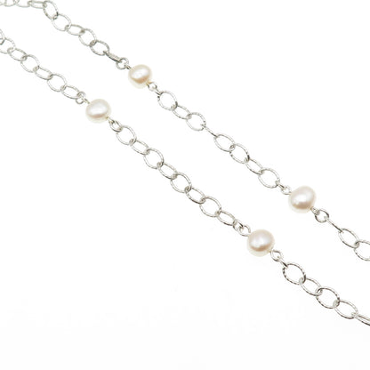 DIDAE 925 Sterling Silver Vintage Israel Real Pearl Floral Chain Necklace 16"