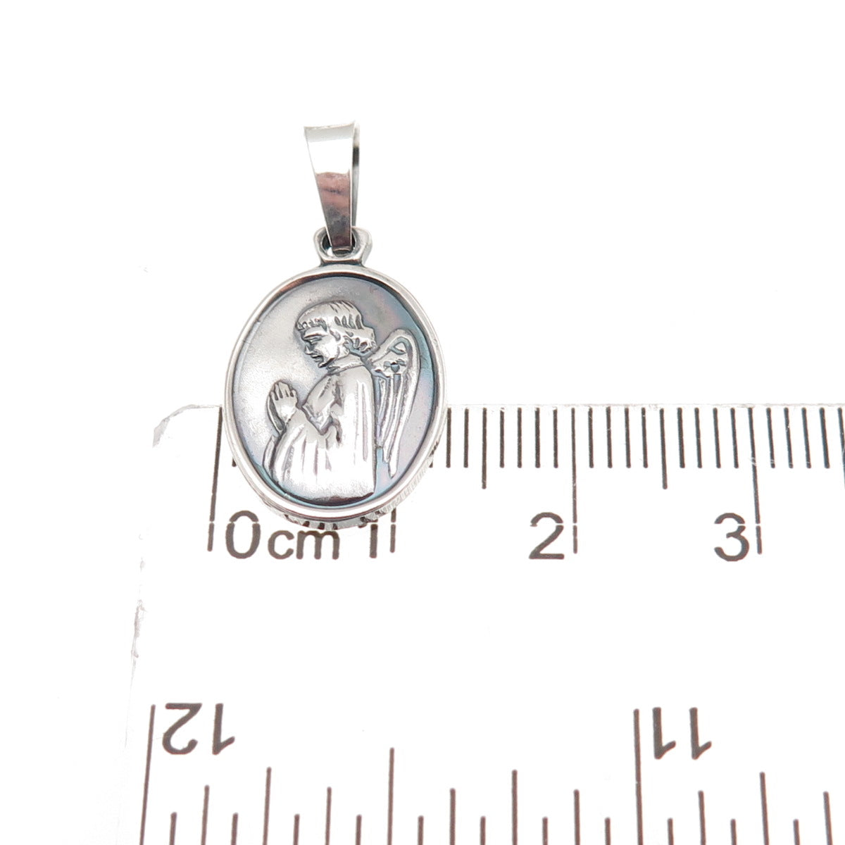 925 Sterling Silver Vintage Italy Archangel Gabriel Oxidized Charm Pendant