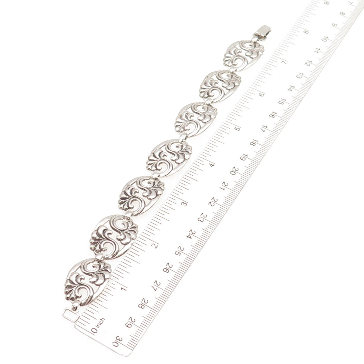 WRE W.E. Richards 925 Sterling Silver Antique Art Deco Floral Bracelet 7.75"