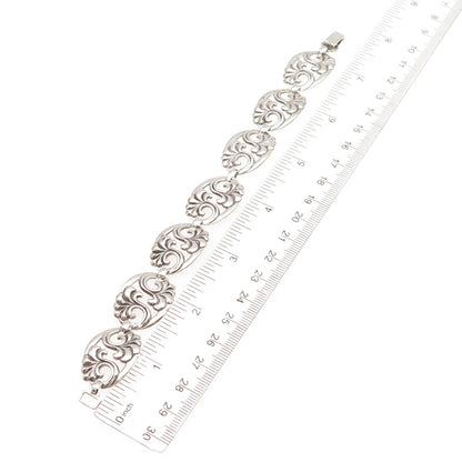 WRE W.E. Richards 925 Sterling Silver Antique Art Deco Floral Bracelet 7.75"