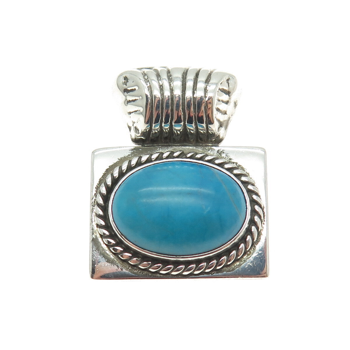 925 Sterling Silver Vintage Real Turquoise Gemstone Slide Pendant