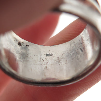 925 Sterling Silver Vintage Modernist Oxidized Wide Band Ring Size 7.25