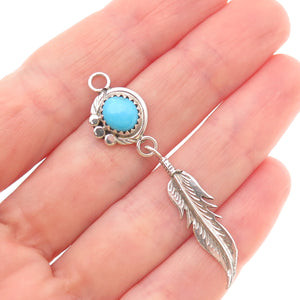 Old Pawn 925 Sterling Silver Vintage Southwestern Turquoise Feather Pendant