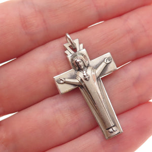 Creed 925 Sterling Silver Antique Art Deco Crucifix Cross Oxidized Charm Pendant