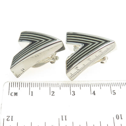 925 Sterling Silver Vintage VSS Enamel Modernist "V" Clip On Earrings