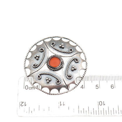 925 Sterling Silver Vintage Real Carnelian Modernist Oxidized Pin Brooch