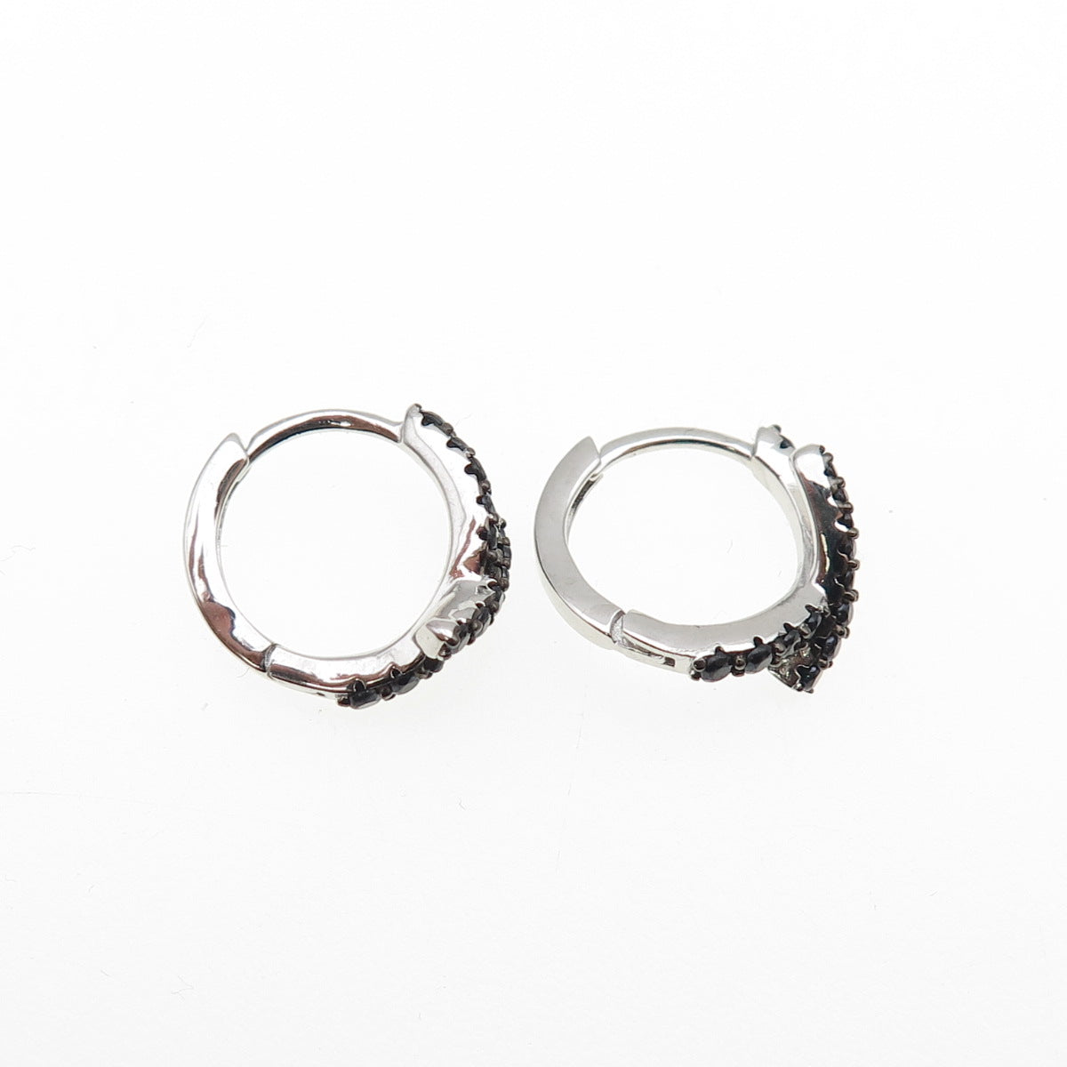 925 Sterling Silver Round-Cut Black C Z Crisscross Hoop Earrings