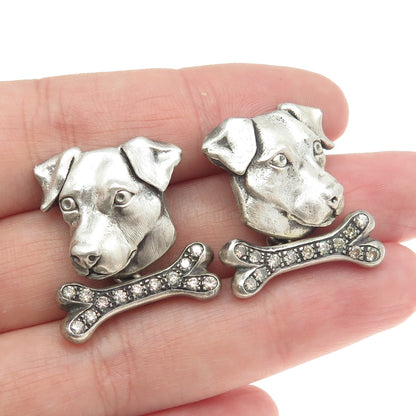 925 Sterling Silver Vintage Real Round-Cut Diamond Jack Russell Dog Cufflinks