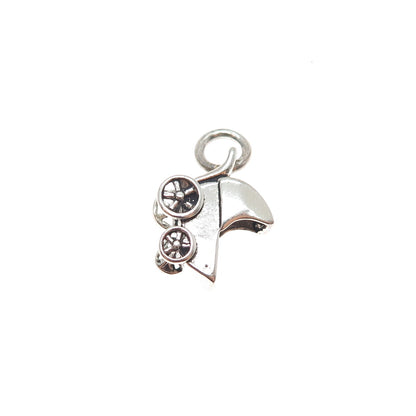 925 Sterling Silver Vintage Baby Stroller Minimalist 3D Charm Pendant