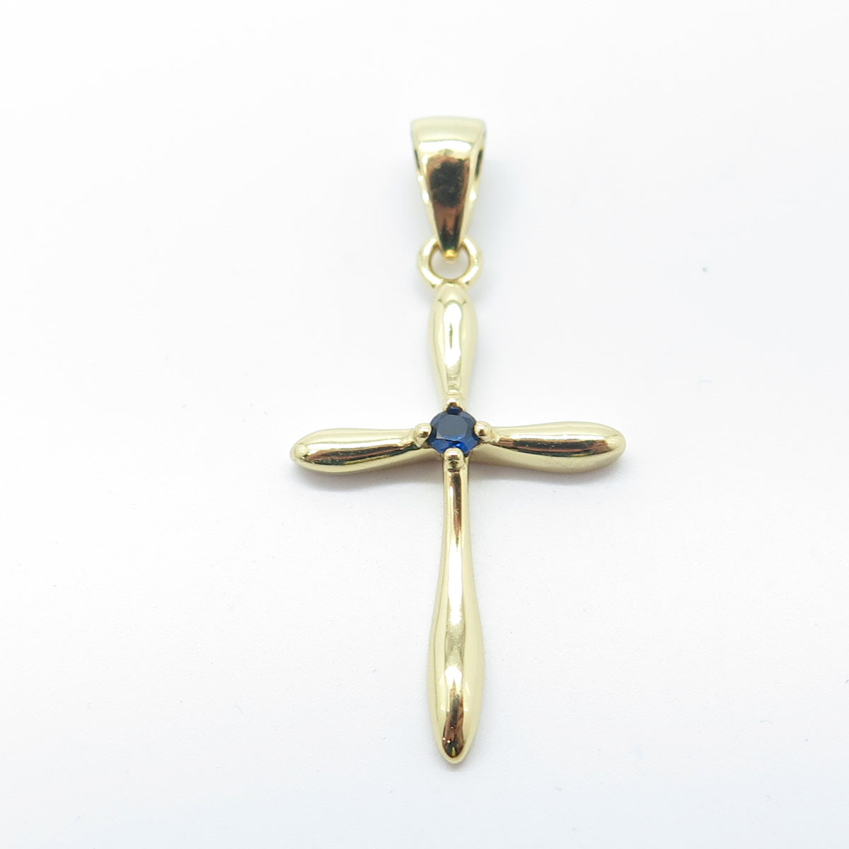 HAN 925 Sterling Silver Gold Plated Dark Blue C Z Cross Pendant