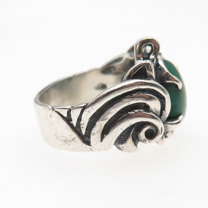 Carolyn Pollack Sterling Silver Vintage Real Malachite Modernist Ring Size 6.5