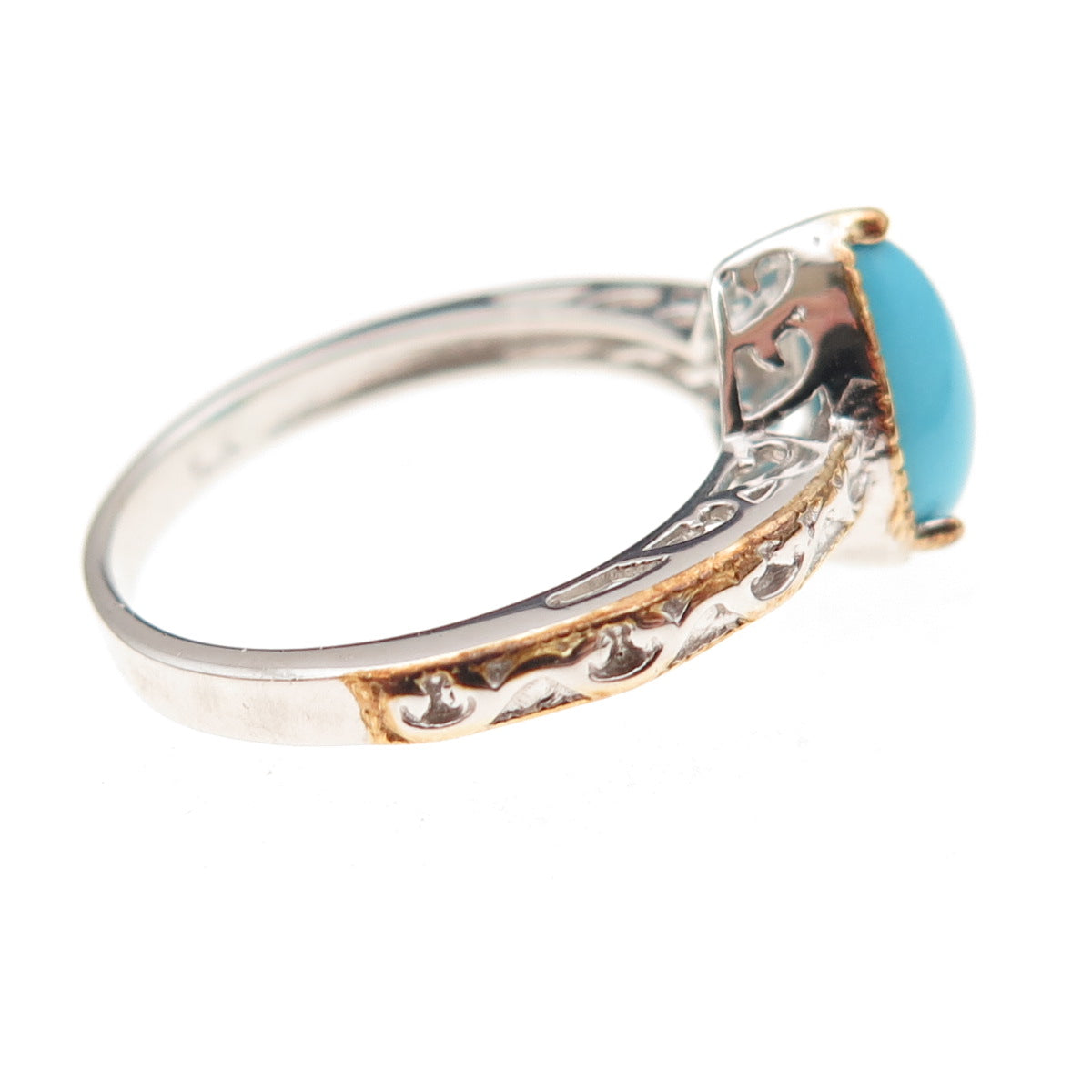 Chuck Clemency Sterling Silver 2-Tone Real Sleeping Beauty Turquoise Ring Size 8