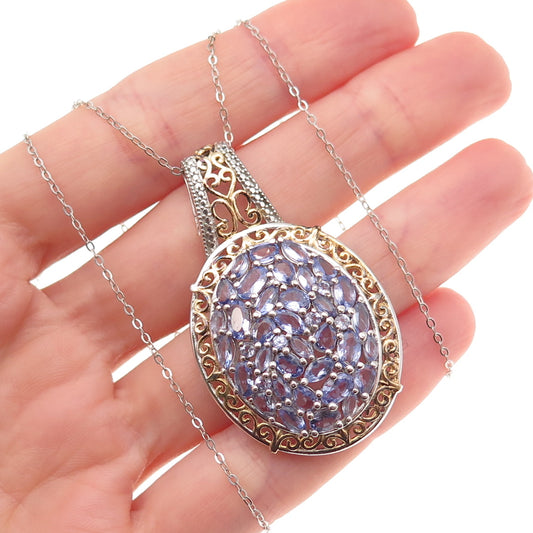 Chuck Clemency 925 Sterling Silver 2-Tone Real Tanzanite Chain Necklace 20"