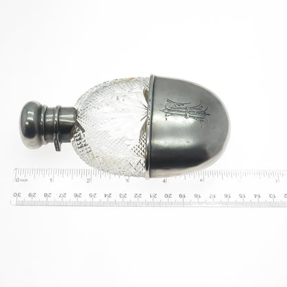 DEPOSE 84 Silver Crystal Antique Victorian Belgium Russian Empire Monogram Flask