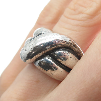 925 Sterling Silver Vintage Modernist Crisscrossed Oxidized Ring Size 6