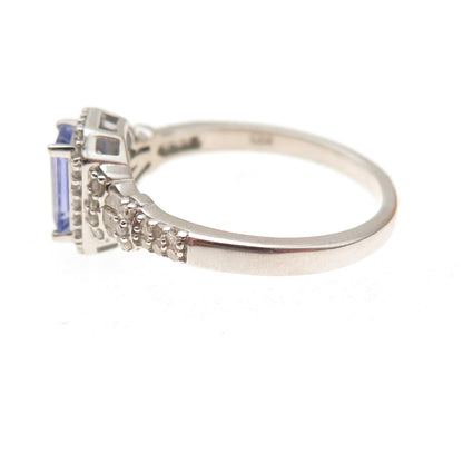 D'Joy 925 Sterling Silver Real Diamond & Tanzanite Ring Size 8