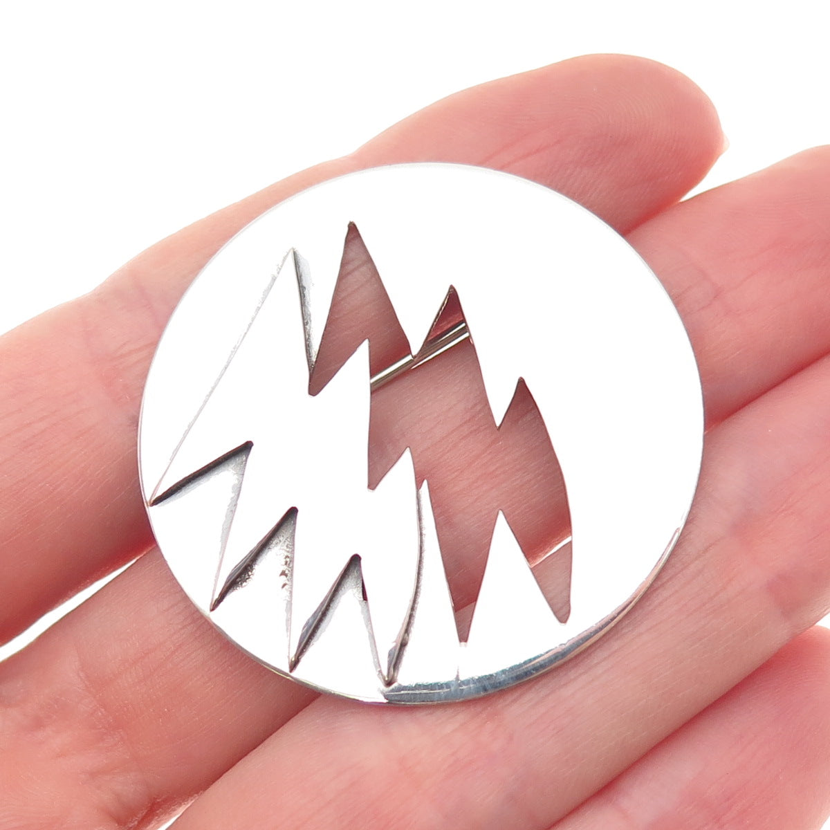 925 Sterling Silver Vintage Modernist Thunderbolt Pin Brooch